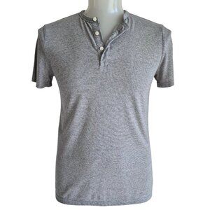 Goodfellow Soft Cotton Blend Henley Short Sleeve Tee Shirt Striped Light Gray M